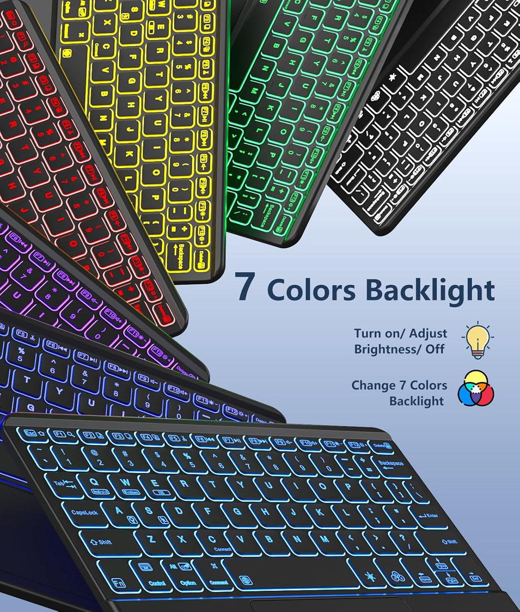 GEAK Compatible With iPad A16 11th 10th Generation Case with Keyboard, 360 Rotation Detachable Case with 7 Colors Backlit Keyboard for iPad A16/10th Gen, with Multi-Touch Trackpad