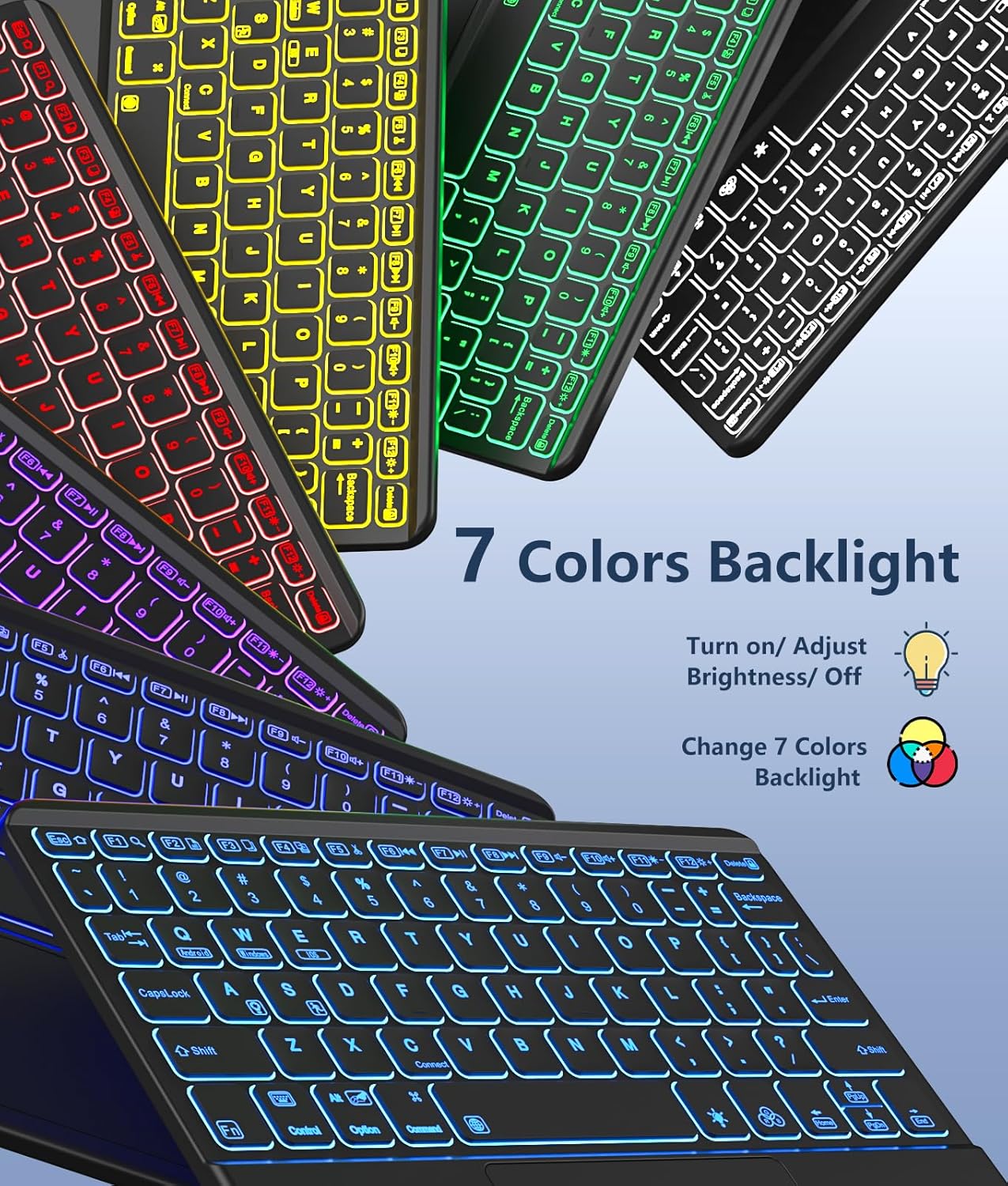 GEAK Compatible With iPad A16 11th 10th Generation Case with Keyboard, 360 Rotation Detachable Case with 7 Colors Backlit Keyboard for iPad A16/10th Gen, with Multi-Touch Trackpad
