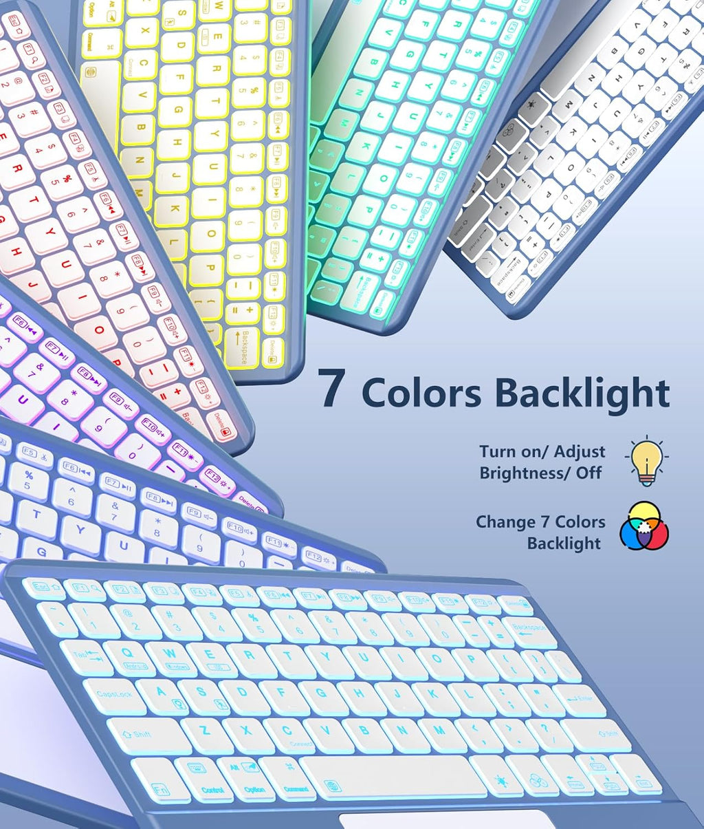 GEAK Compatible With iPad A16 11th 10th Generation Case with Keyboard, 360 Rotation Detachable Case with 7 Colors Backlit Keyboard for iPad A16/10th Gen, with Multi-Touch Trackpad