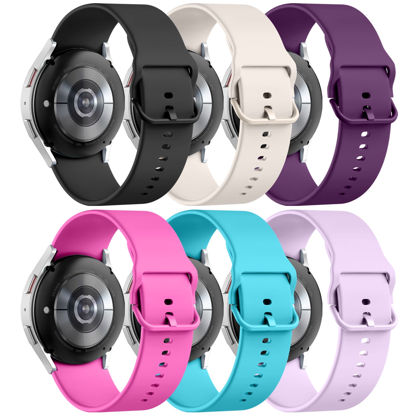 GEAK 6 Pack Silicone Sport Bands Compatible with Samsung Galaxy Watch 7 Bands 44mm 40mm/Watch 6/Watch 6 Classic/Watch 5/Watch 5 Pro/Watch 4/Watch 4 Classic/Watch 3 Bands for Women Men