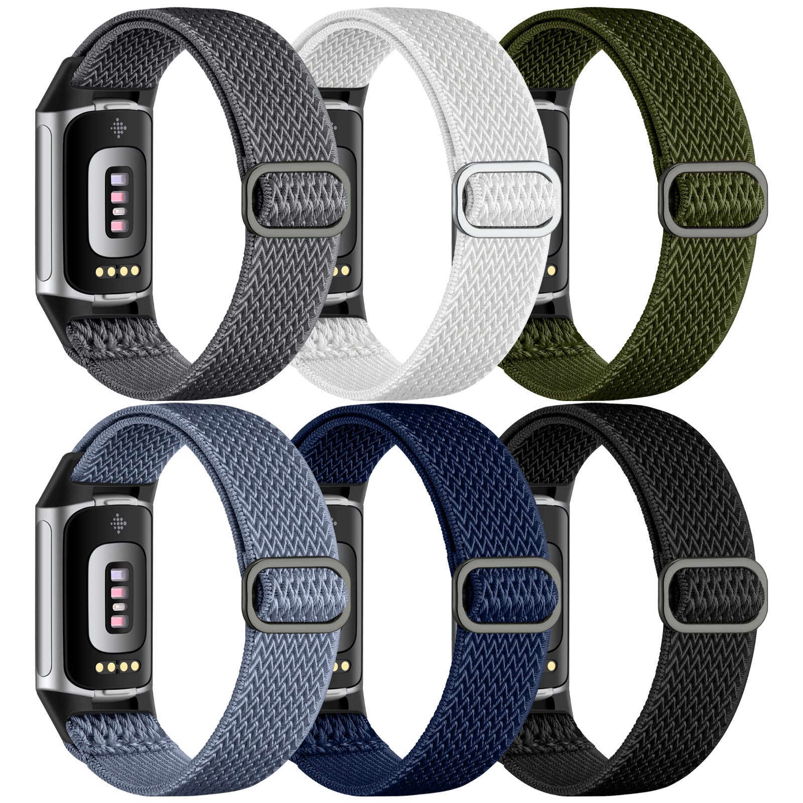 GEAK 6 Pack Stretchy Nylon Bands Compatible with Fitbit Charge 6/Charge 5 Bands for Women Men